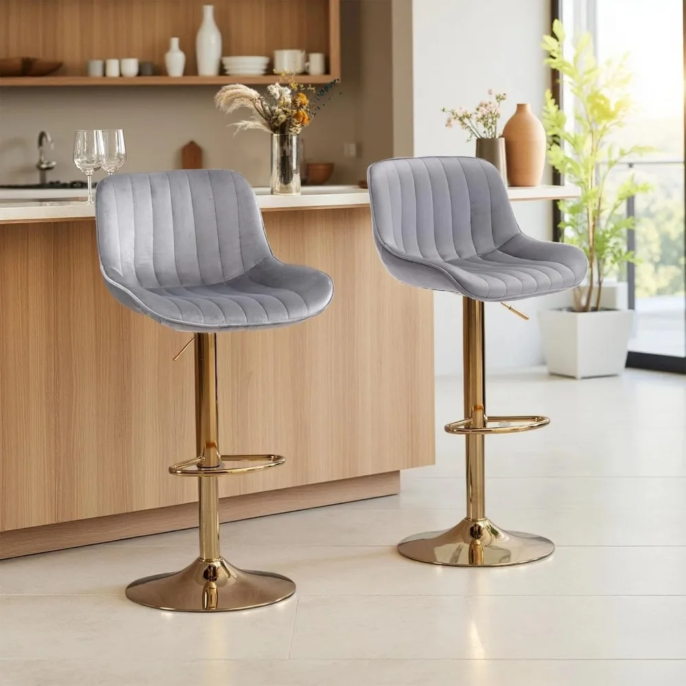 Commercial Kitchen Set - Modern Altın Kadife Bar Tabureleri 2'li