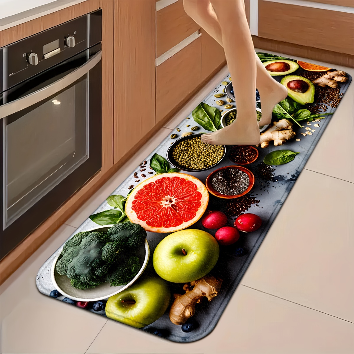 Commercial Kitchen Background - Gerçekçi Brokoli Elma Greyfurt Avokado Zencefil